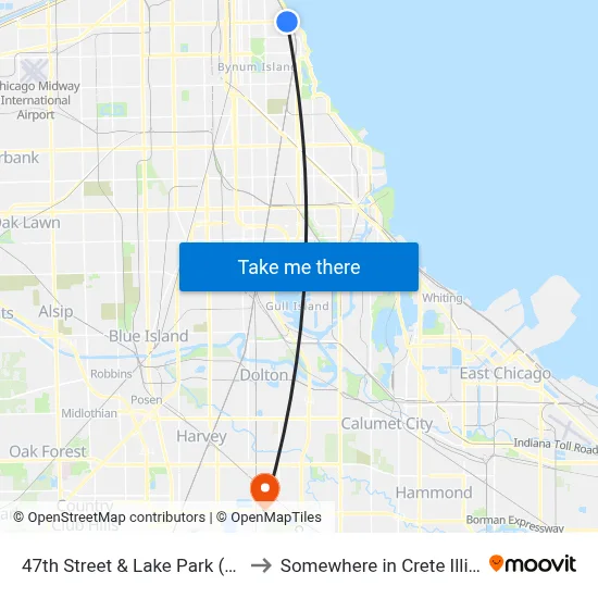 47th Street & Lake Park (East) to Somewhere in Crete Illinois map