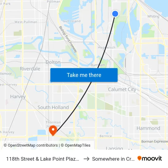 118th Street & Lake Point Plaza (3600 E) (West) to Somewhere in Crete Illinois map