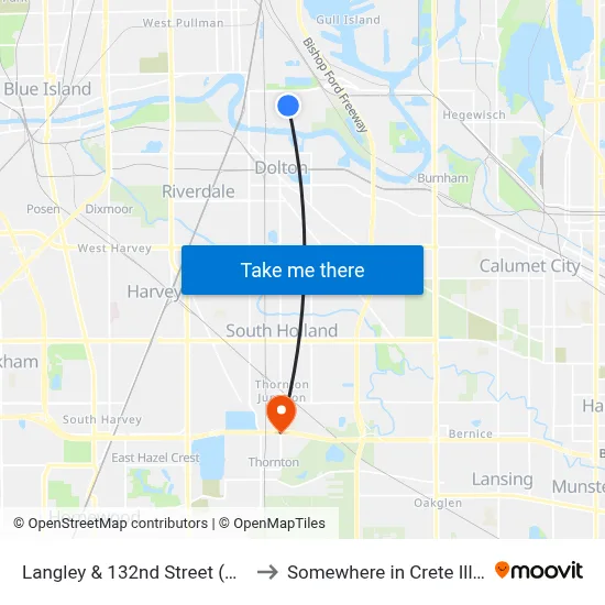 Langley & 132nd Street (North) to Somewhere in Crete Illinois map