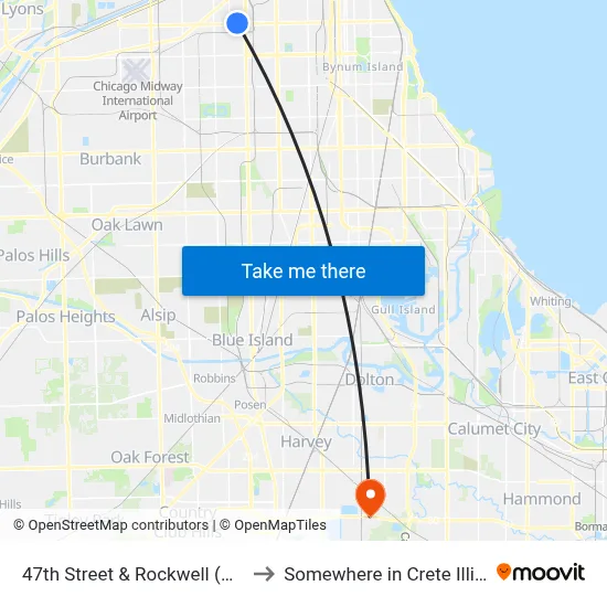 47th Street & Rockwell (West) to Somewhere in Crete Illinois map