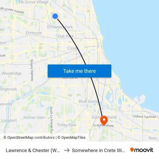 Lawrence & Chester (West) to Somewhere in Crete Illinois map