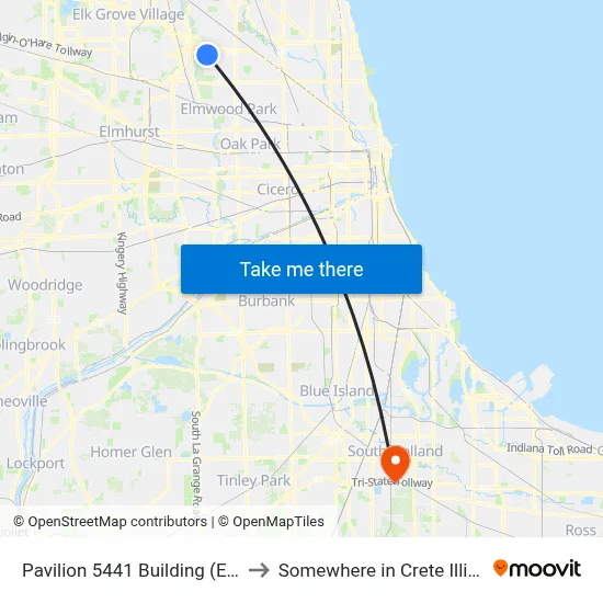 Pavilion 5441 Building (East) to Somewhere in Crete Illinois map