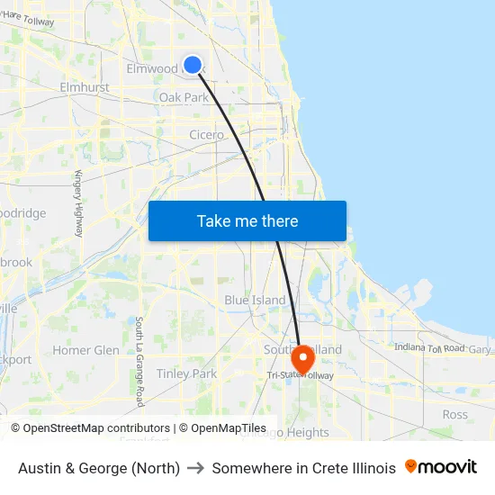 Austin & George (North) to Somewhere in Crete Illinois map