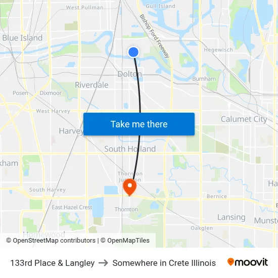 133rd Place & Langley to Somewhere in Crete Illinois map