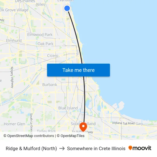 Ridge & Mulford (North) to Somewhere in Crete Illinois map