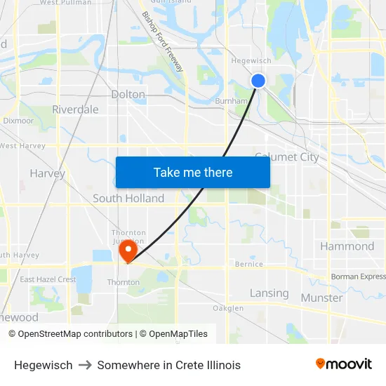 Hegewisch to Somewhere in Crete Illinois map