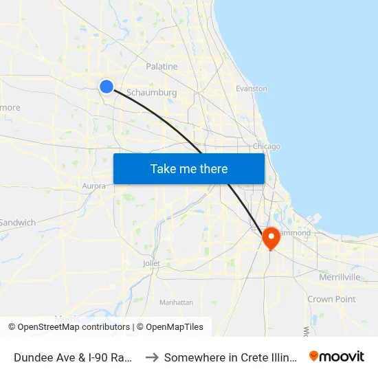 Dundee Ave & I-90 Ramp to Somewhere in Crete Illinois map