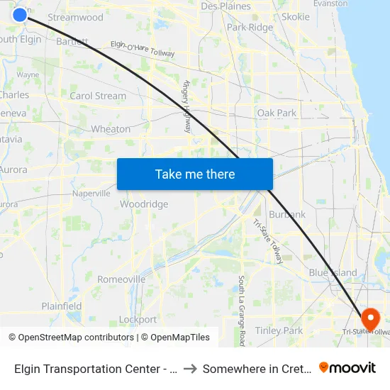 Elgin Transportation Center - Bus Stop A to Somewhere in Crete Illinois map