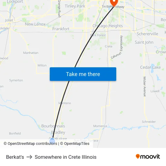 Berkat's to Somewhere in Crete Illinois map