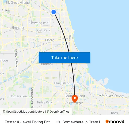 Foster & Jewel Prking Ent (West) to Somewhere in Crete Illinois map