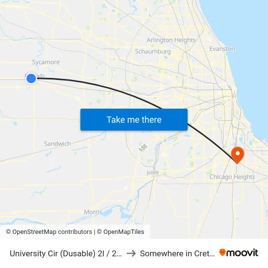 University Cir (Dusable) 2l / 2r Stop #538 to Somewhere in Crete Illinois map