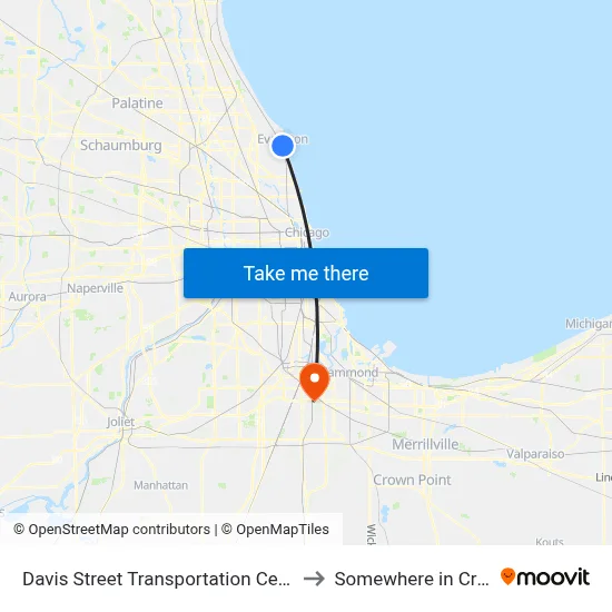 Davis Street Transportation Center - Bus Stop B to Somewhere in Crete Illinois map