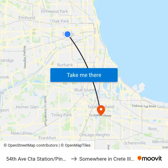 54th Ave Cta Station/Pink Line to Somewhere in Crete Illinois map