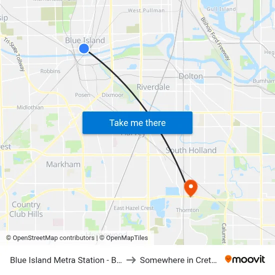 Blue Island Metra Station - Bus Stop E to Somewhere in Crete Illinois map