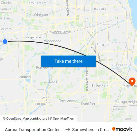 Aurora Transportation Center - Bus Stop A to Somewhere in Crete Illinois map