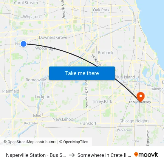 Naperville Station - Bus Stop A to Somewhere in Crete Illinois map