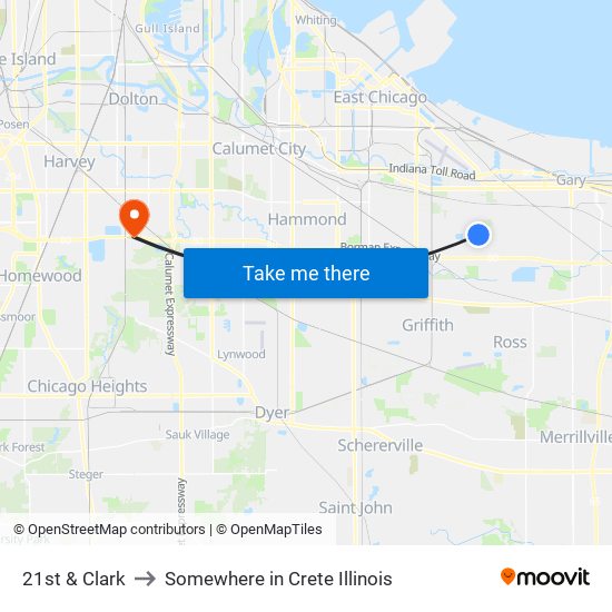 21st Ave & Clark Rd to Somewhere in Crete Illinois map