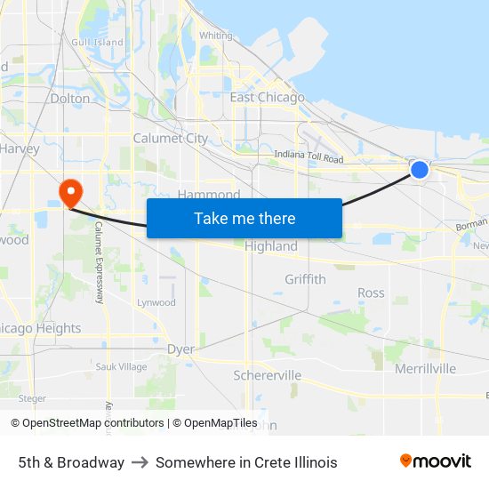 5th & Broadway to Somewhere in Crete Illinois map