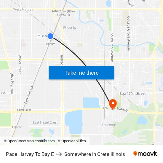 Pace Harvey Tc Bay E to Somewhere in Crete Illinois map