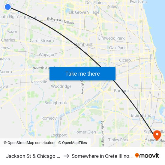 Jackson St & Chicago St to Somewhere in Crete Illinois map