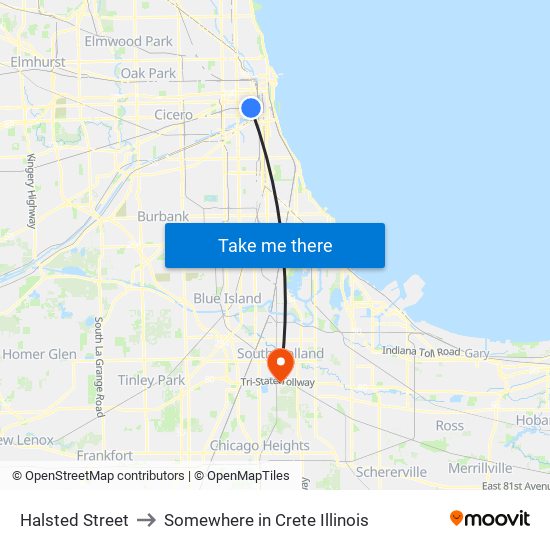 Halsted Street to Somewhere in Crete Illinois map