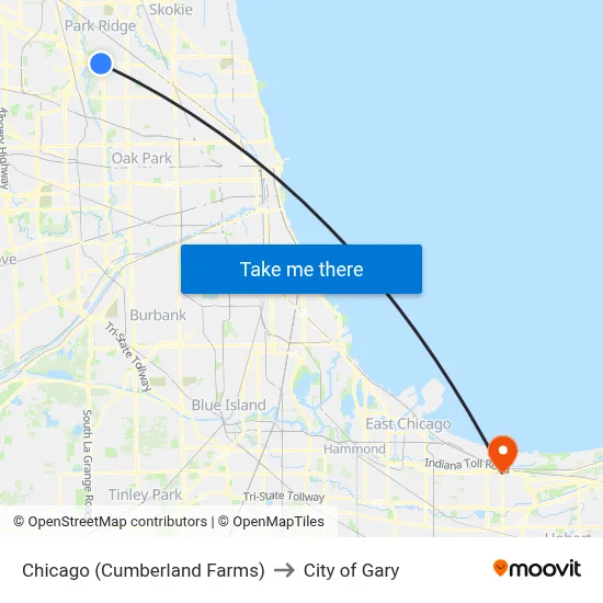 Chicago (Cumberland Farms) to City of Gary map