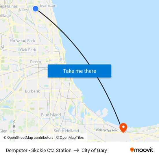 Dempster - Skokie Cta Station to City of Gary map