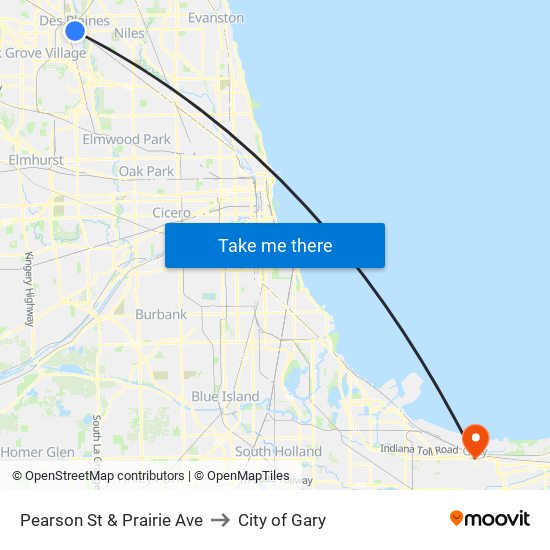 Pearson St & Prairie Ave to City of Gary map