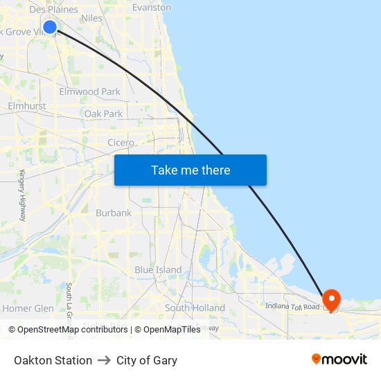 Oakton Station to City of Gary map