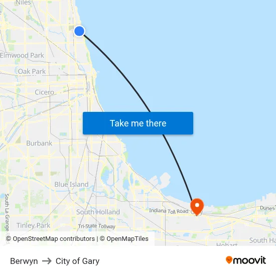 Berwyn to City of Gary map