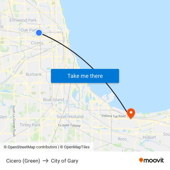 Cicero (Green) to City of Gary map