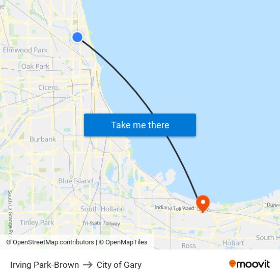 Irving Park-Brown to City of Gary map