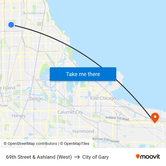 69th Street & Ashland (West) to City of Gary map