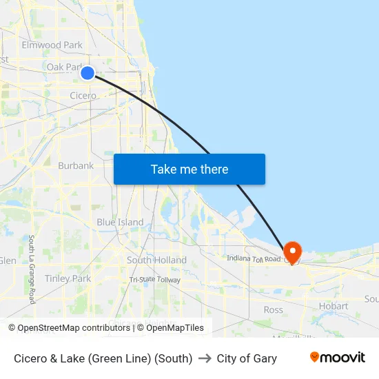 Cicero & Lake (Green Line) (South) to City of Gary map