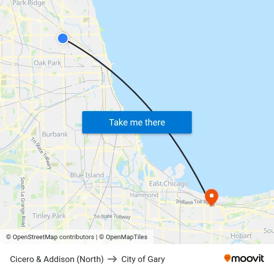 Cicero & Addison (North) to City of Gary map