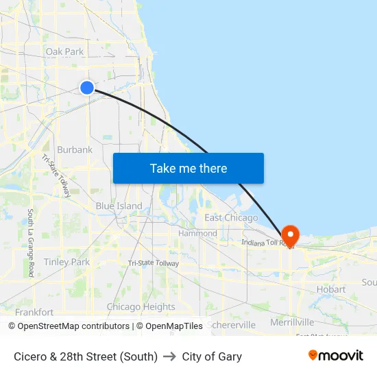 Cicero & 28th Street (South) to City of Gary map