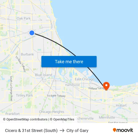 Cicero & 31st Street (South) to City of Gary map