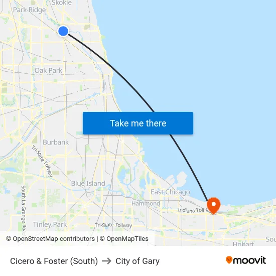 Cicero & Foster (South) to City of Gary map