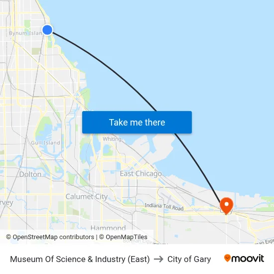 Museum Of Science & Industry (East) to City of Gary map
