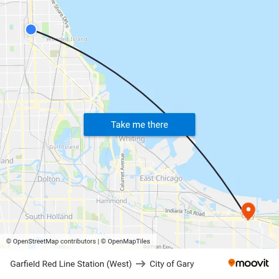 Garfield Red Line Station (West) to City of Gary map