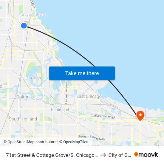 71st Street & Cottage Grove/S. Chicago (East) to City of Gary map