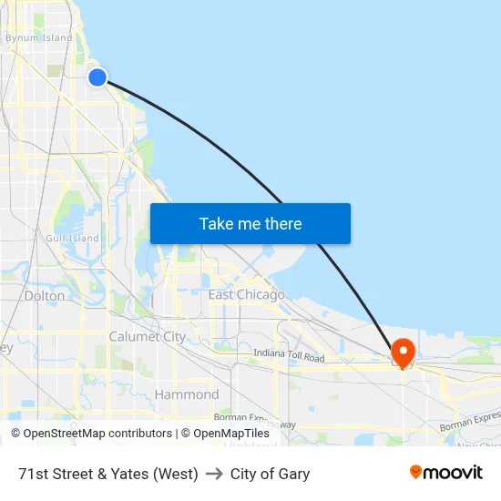 71st Street & Yates (West) to City of Gary map