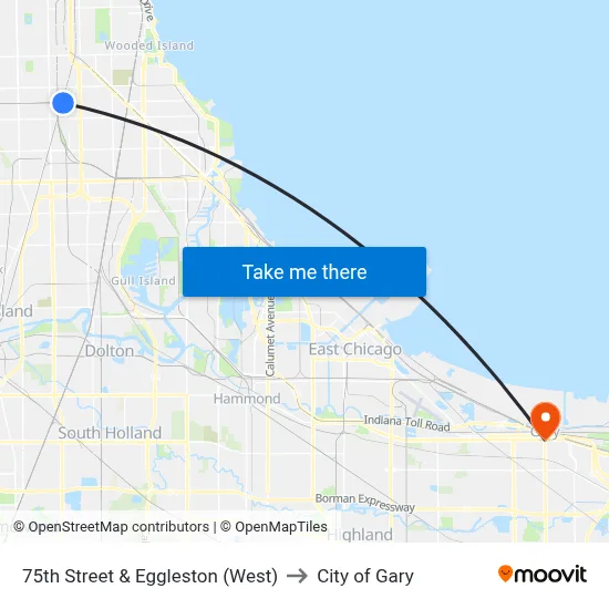75th Street & Eggleston (West) to City of Gary map