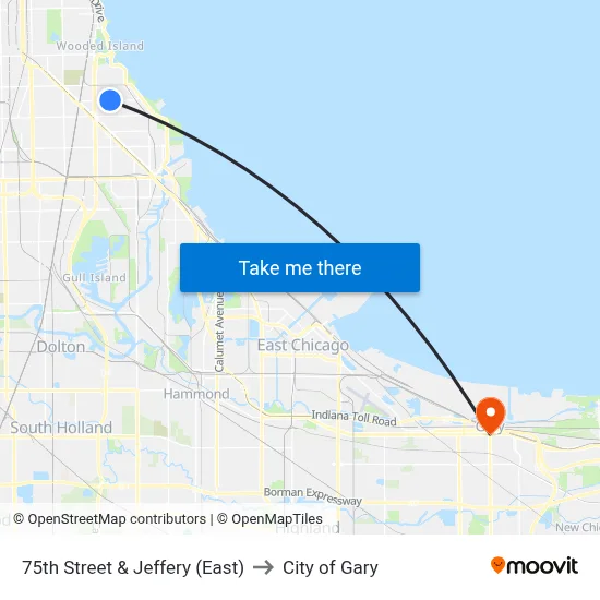 75th Street & Jeffery (East) to City of Gary map