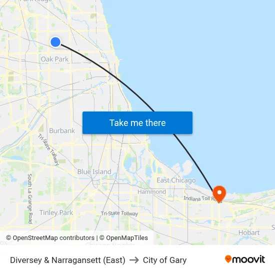 Diversey & Narragansett (East) to City of Gary map