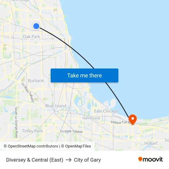 Diversey & Central (East) to City of Gary map