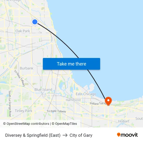 Diversey & Springfield (East) to City of Gary map