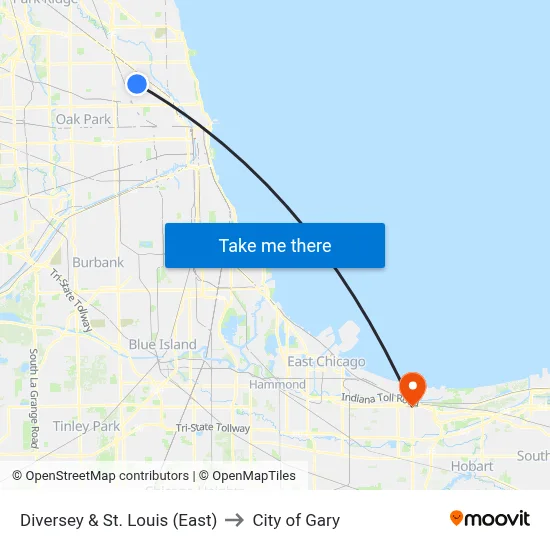 Diversey & St. Louis (East) to City of Gary map