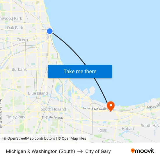 Michigan & Washington (South) to City of Gary map