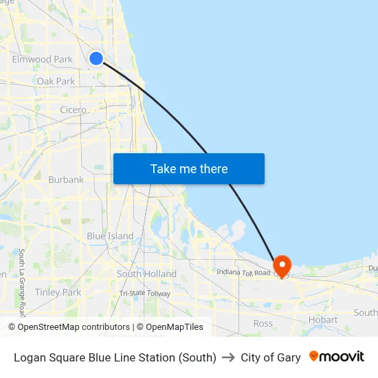 Logan Square Blue Line Station (South) to City of Gary map